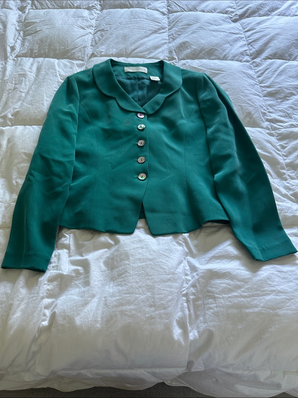 90’Era Petite Dana Buchman 100% silk Teal Button-Front Tailored Jacket Size 2